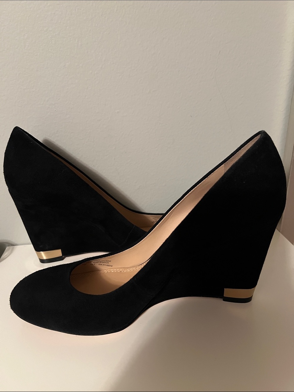 Tory Burch Black Suede Wedge Heels with Gold Accent (Size 10) - Picture 7 of 9